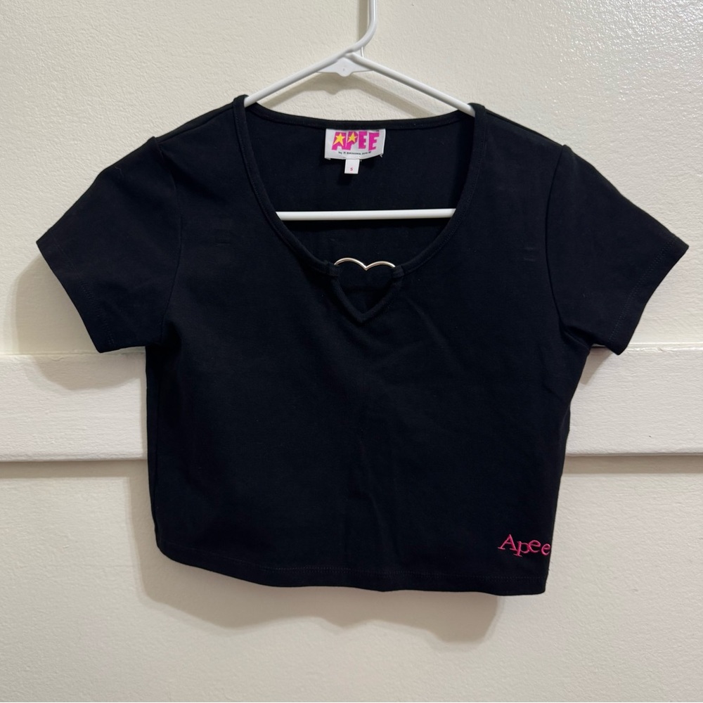 Apee Black Crop Top with Heart Detail (S)